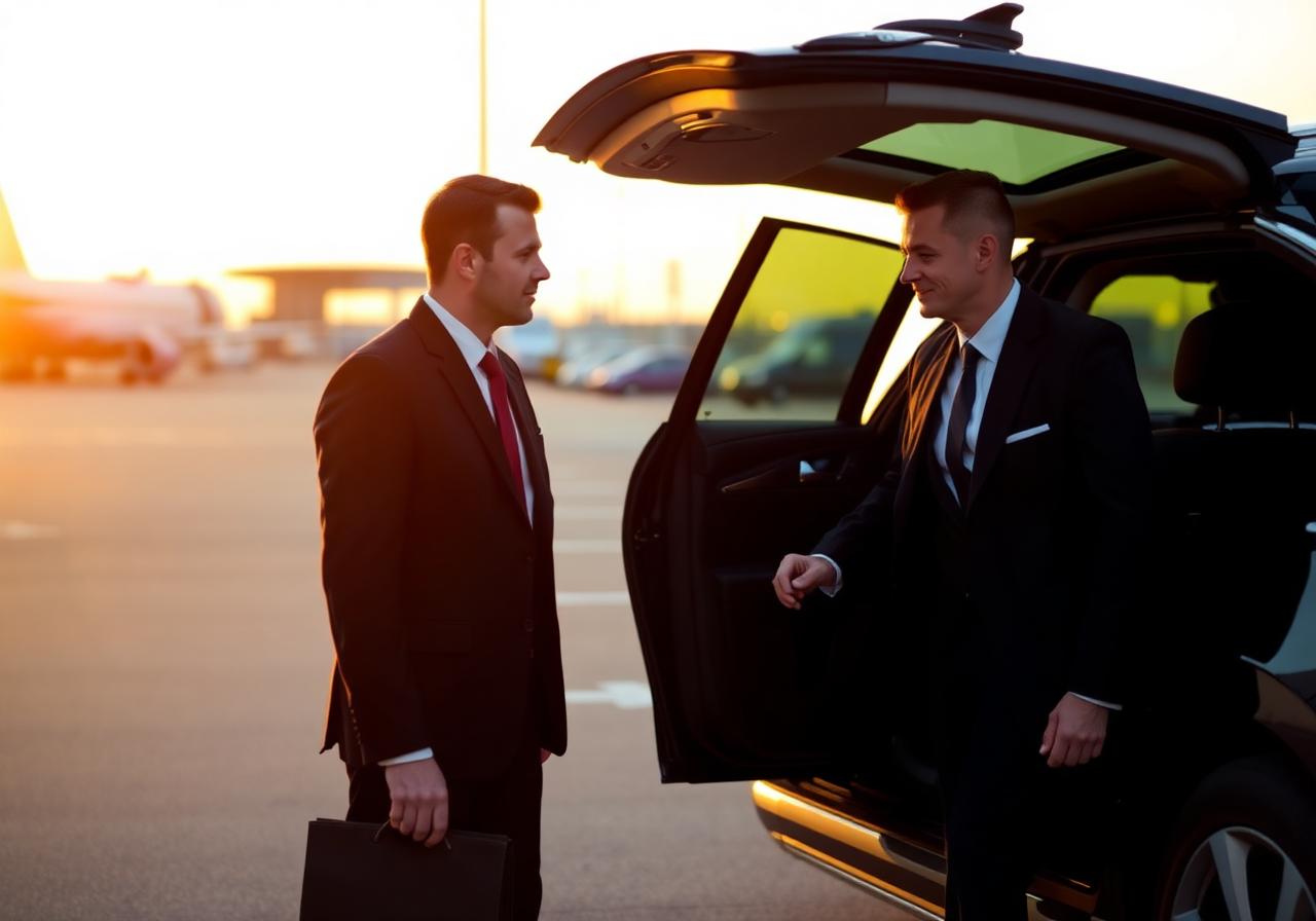 Professional chauffeur opening car door